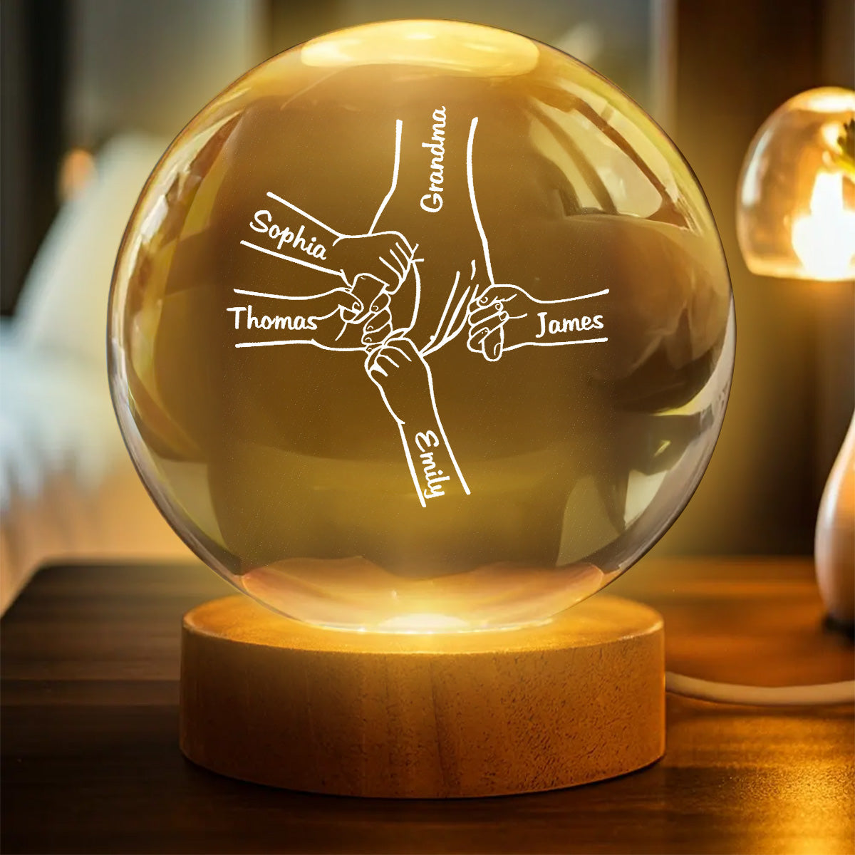 Grandma Mom And Kids Holding Hands - Personalized Crystal Ball - Gift For Grandma, Mom