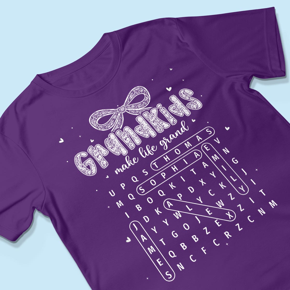 Lace Pattern Grandma Custom Grandkids Names Word Search Puzzle - Personalized Shirt - Gift For Grandma