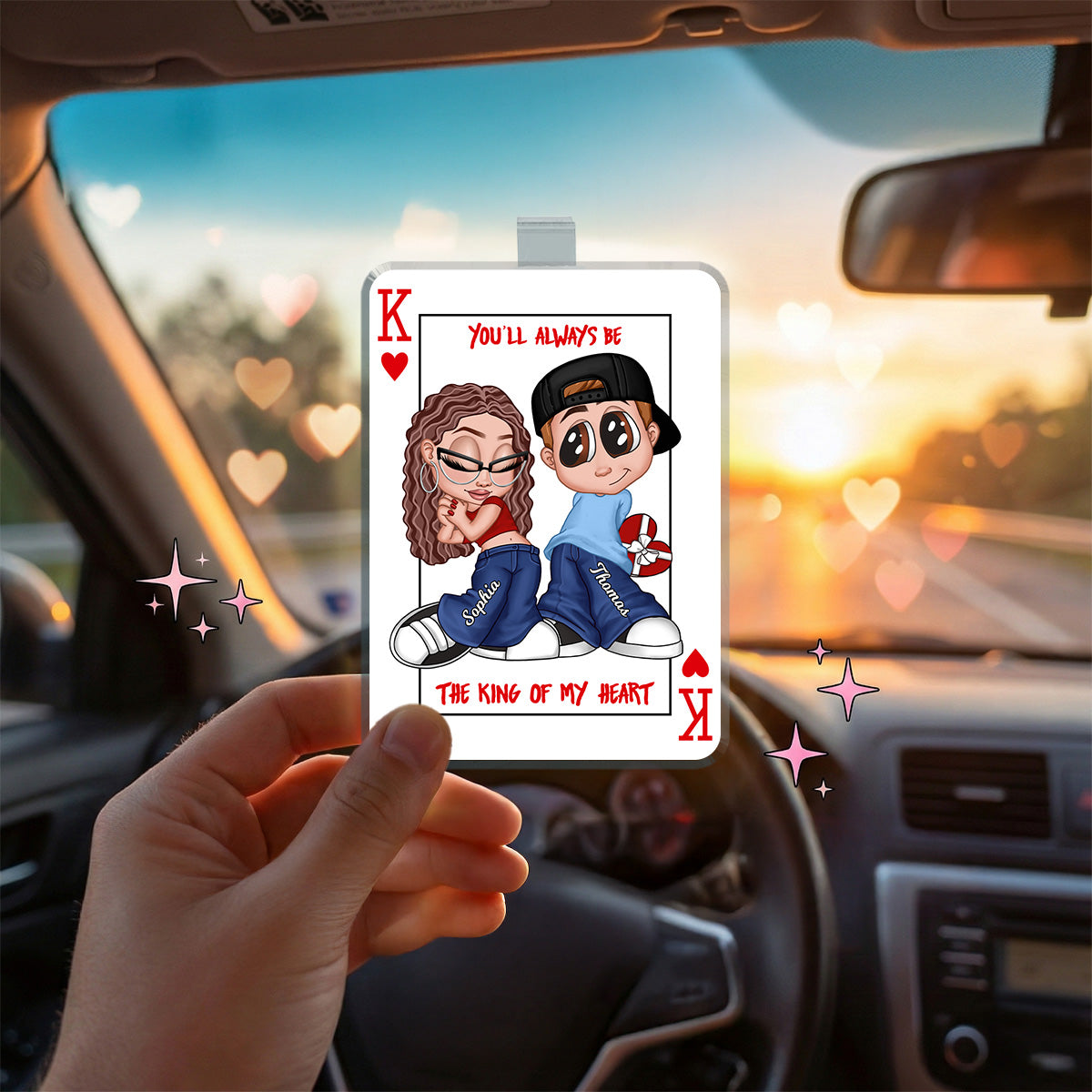 You're King/Queen Of My Heart Y2K Couple - Personalized Acrylic Car Visor - Valentine's Day Gift, Anniversary Gift For Him, For Her