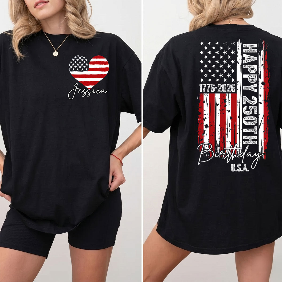 America 250th Anniversary USA Birthday 1776 - 2026 - Personalized Double-Sided Shirt - Family Matching Shirt, Patriotic Crew Shirt