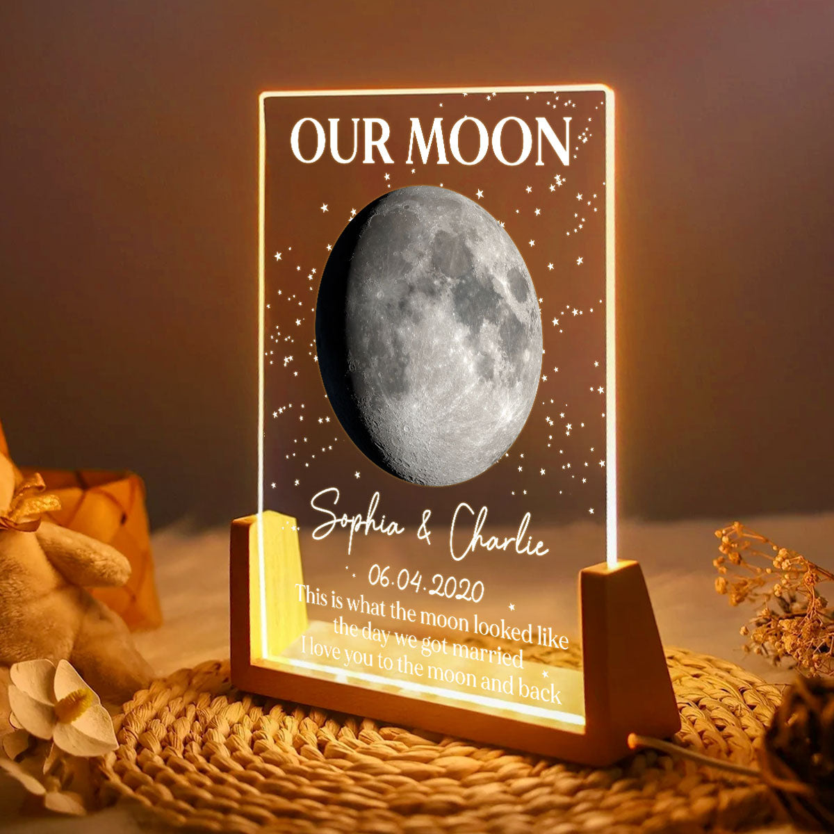 Couple Moon Phase This Is What The Moon Looked Like - Personalized Acrylic LED Night Light - Wedding Anniversary Gift For Couple