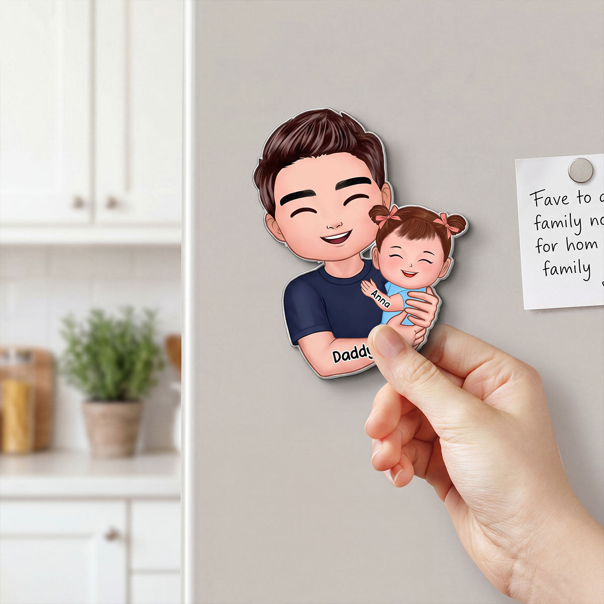 Father Grandfather Love Dad Grandpa Embracing Kid Baby - Personalized Acrylic Fridge Magnet - Father's Day Gift For Dad, Husband, Grandpa