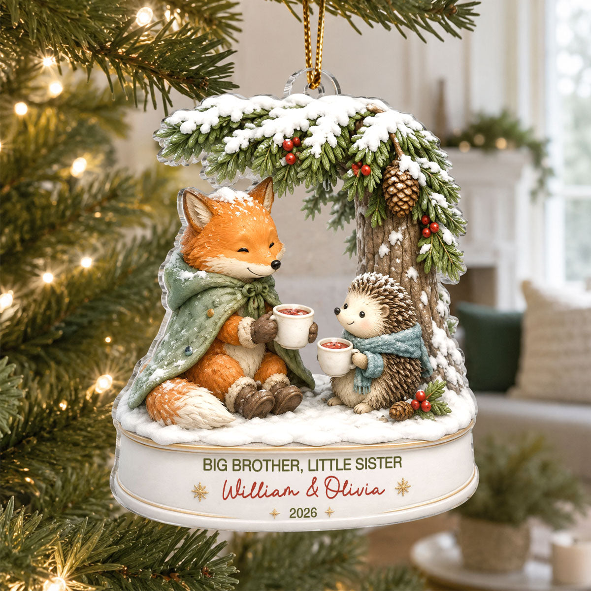 Big Brother Sister Little Kid - Personalized Acrylic Ornament - Christmas Keepsake