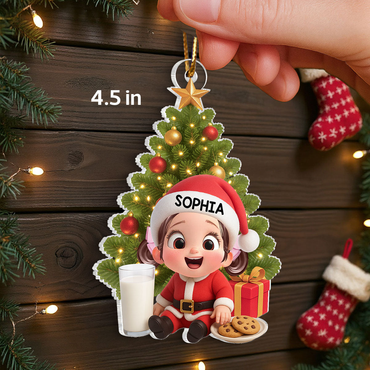 Little Kid with Milk and Cookies - Personalized Acrylic Ornament - Unique Christmas Gift For Kid, Grandkids