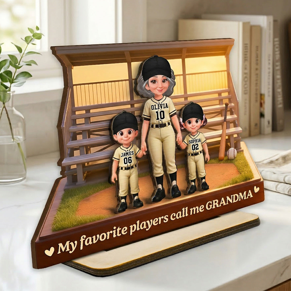 From The Baseball Bleachers With Love My Favorite Players Call Me Grandma - Personalized 2-Layered Wooden Plaque - Mother's Day Gift For Baseball Grandma