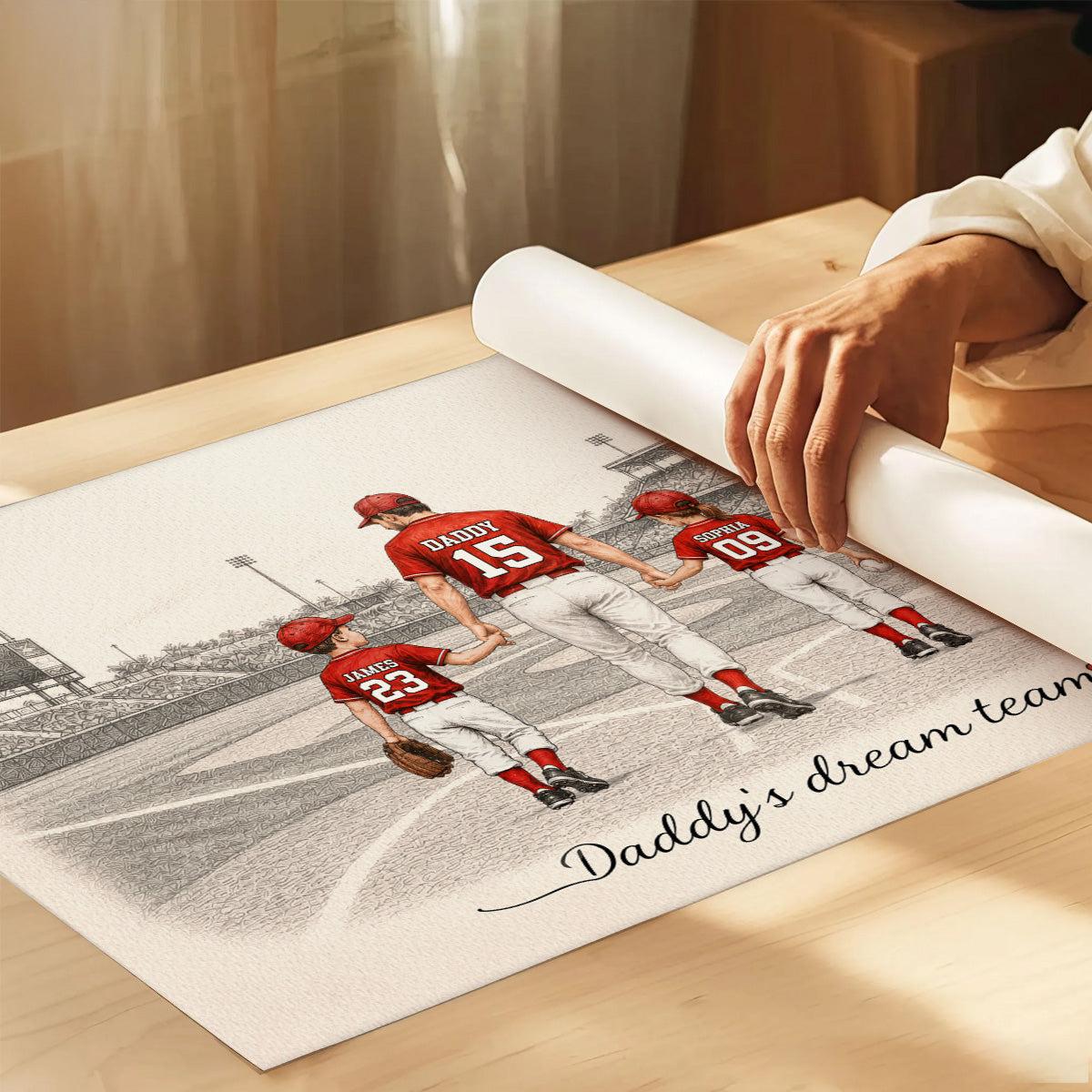 Vintage Baseball Dad And Kids Walking - Personalized Poster - Father's Day gift for Dad, Husband