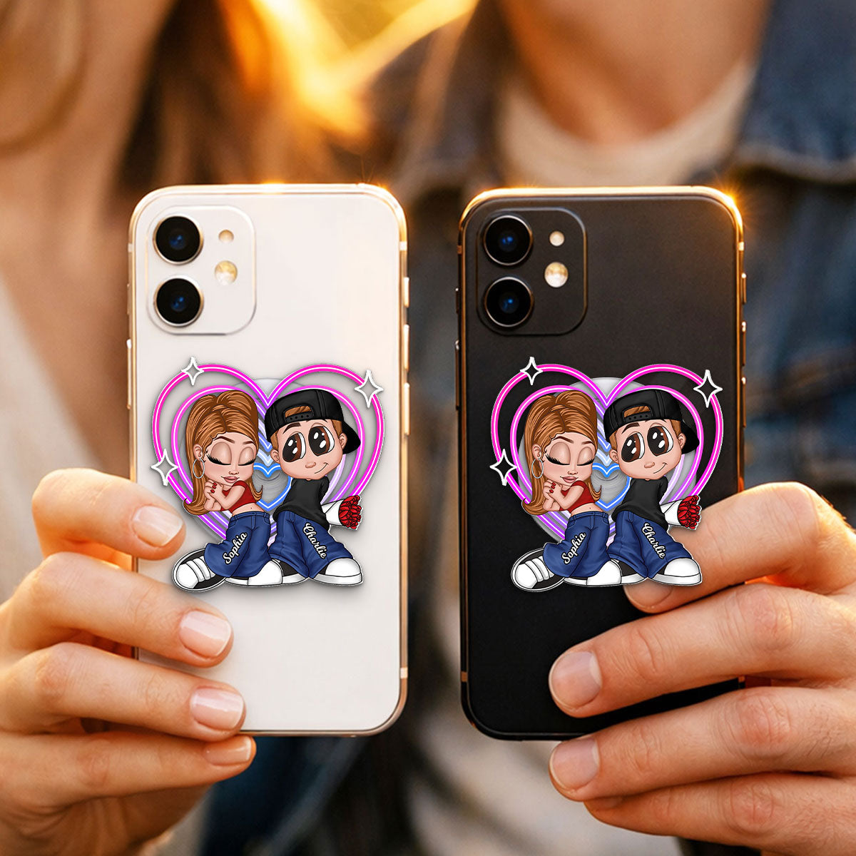 Y2K Couple Retro Heart - Personalized Acrylic Magnetic Phone Grip - Gift for him, for her, Matching Phone Grips for Couple