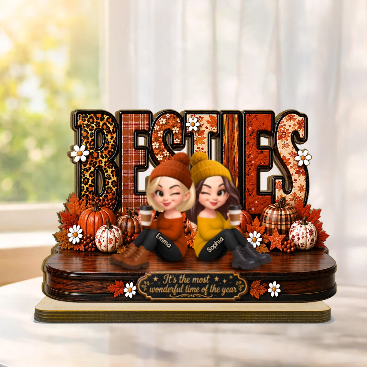 It's The Most Wonderful Time Of The Year Besties - Personalized 2-Layered Wooden Plaque - Fall Season Gift For Besties