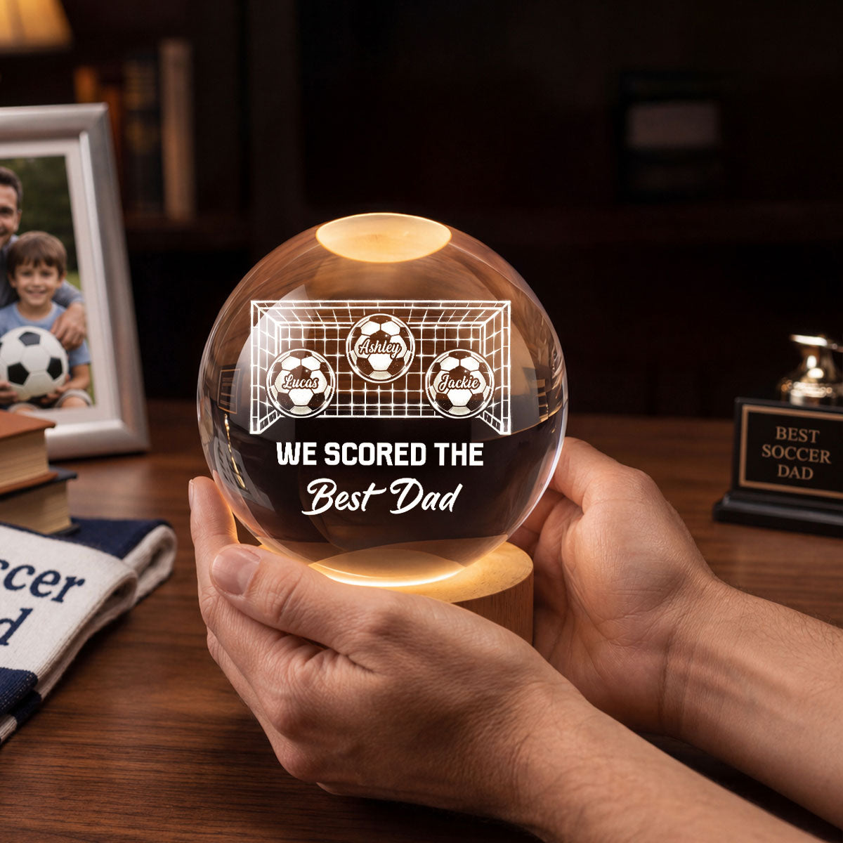 We Scored The Best Dad Soccer Dad - Personalized Crystal Ball LED Night Light - Heartfelt Gift For Soccer Dad, Gift For Husband