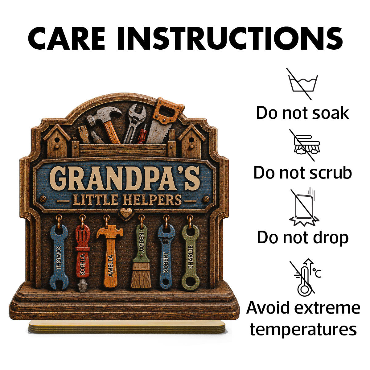 Grandpa's Little Helpers - Personalized 2-Layered Wooden Plaque -  Gift For Dad, Husband, Grandpa