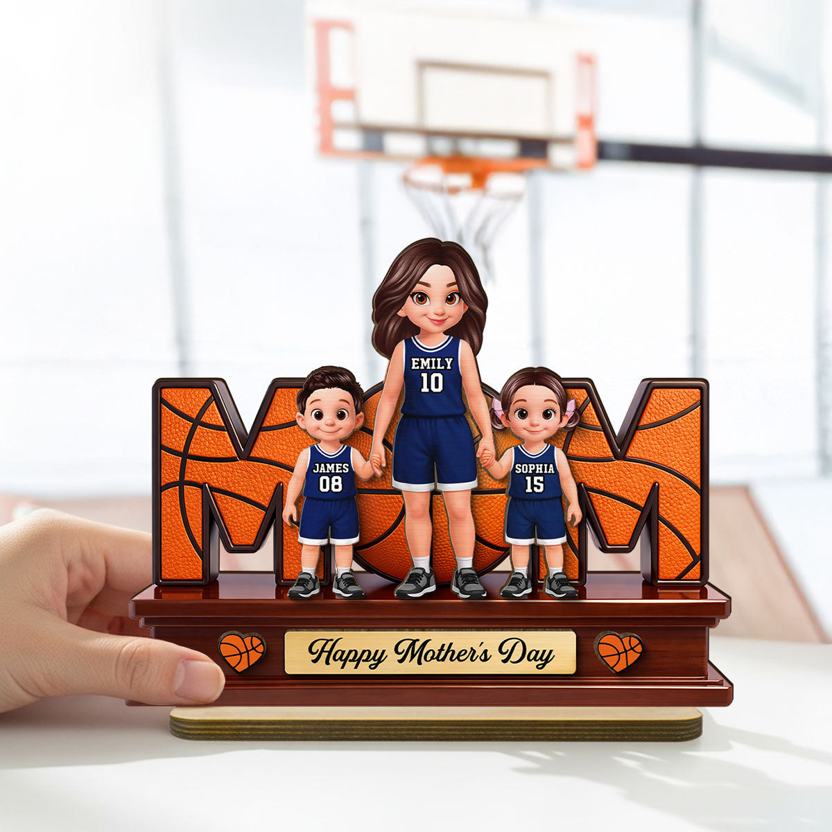 Basketball Best Mom Ever - Personalized 2-Layered Wooden Plaque - Mother's Day Gift For Mom, Wife
