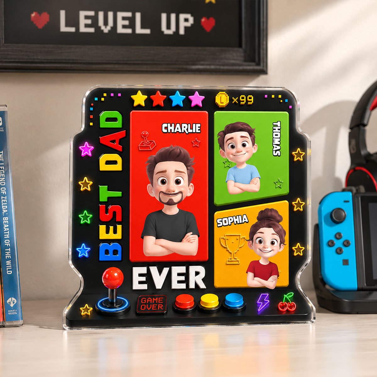 Best Dad Ever Gaming Dad - Personalized Acrylic Block Plaque - Heartfelt Gift For Dad, Husband