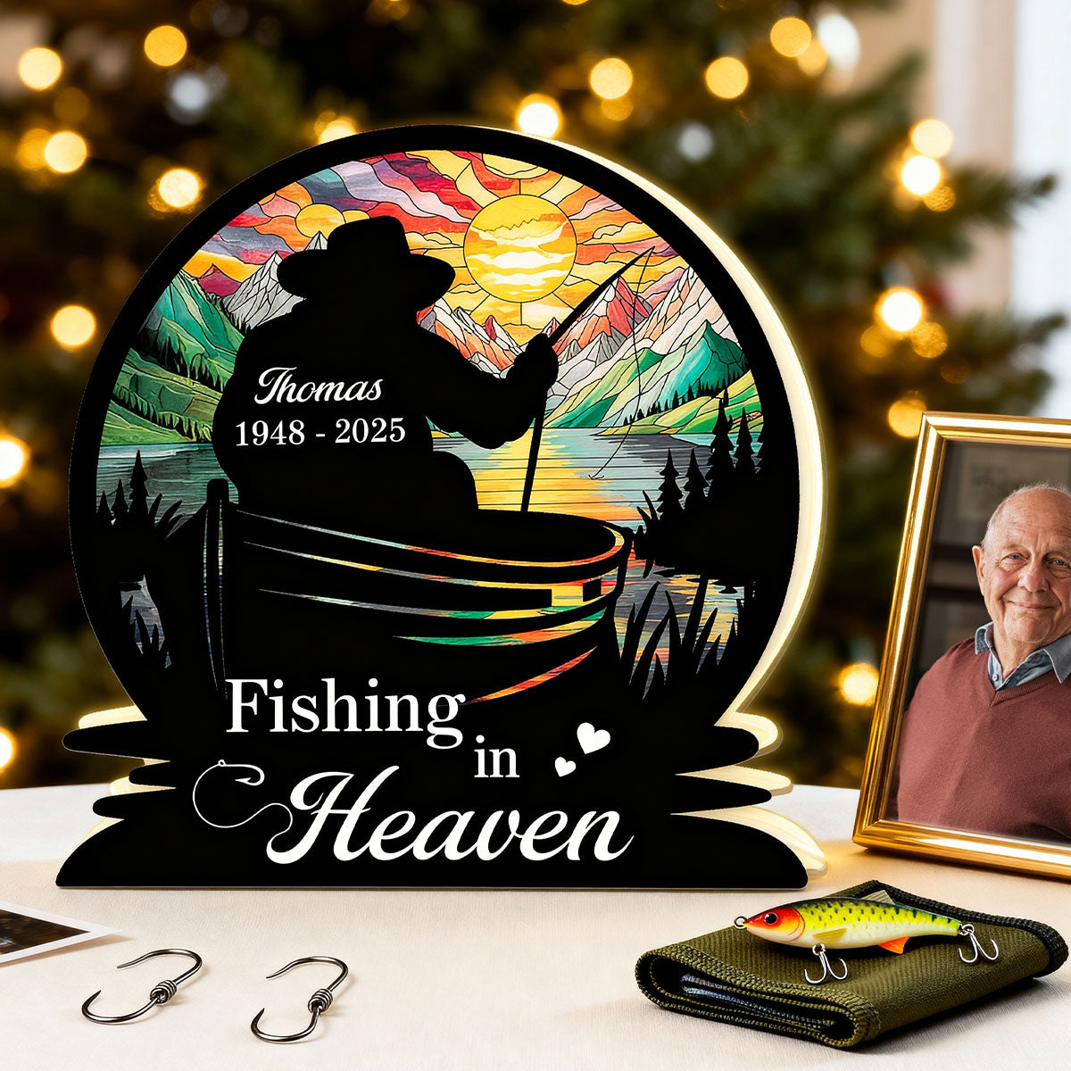 Fishing In Heaven Memorial - Personalized Light Box - Memorial Keepsake For Family