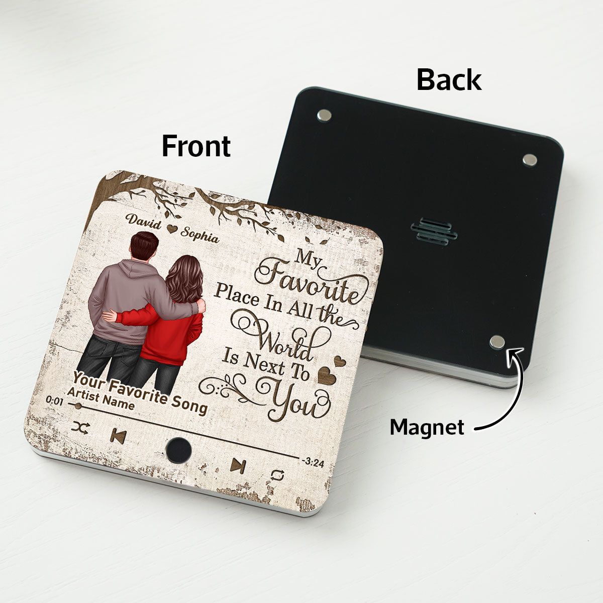 Favorite Place In The World Couple Standing Back View - Personalized Music Fridge Magnet - Heartfelt Gift For Couple, For Him, For Her, Husband, Wife