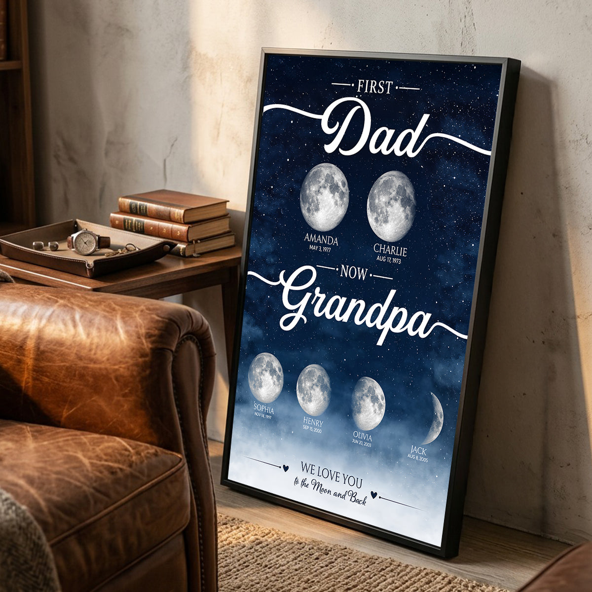 First Dad Now Grandpa Custom Moon Phase by Date - Personalized Poster - Father's Day Gift for Dad, Husband