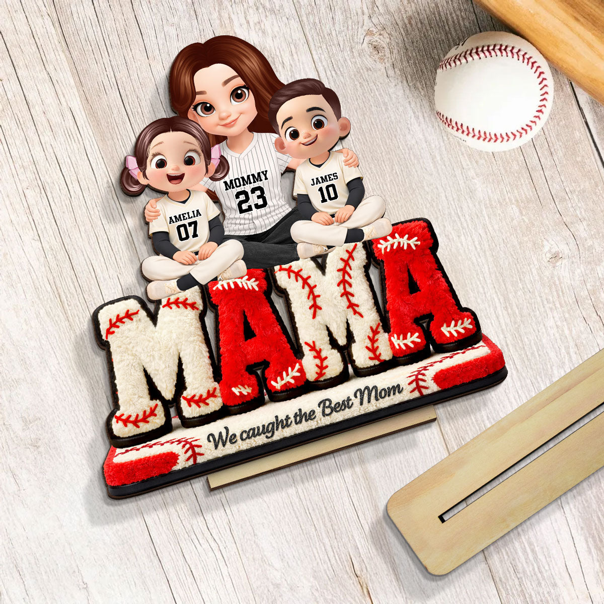 Mama Baseball And Kids - Personalized 2-Layered Wooden Plaque - Heartfelt Gift For Mom, Grandma