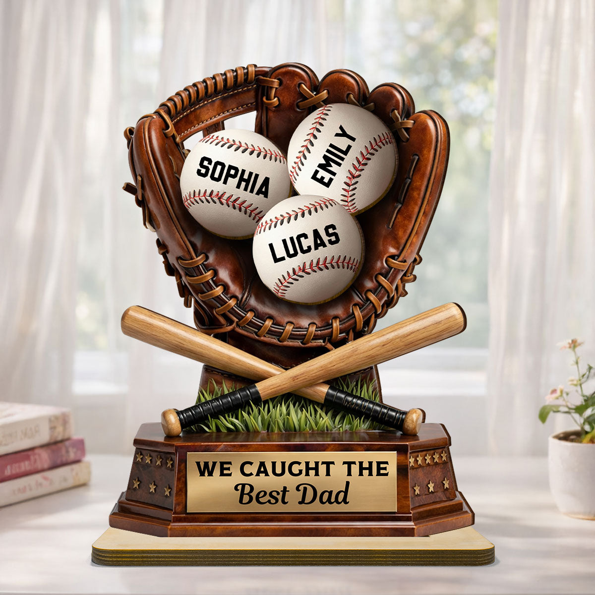 We Caught The Best Dad, Baseball Dad - Personalized 2-Layered Wooden Plaque -  Gift for Dad, Husband