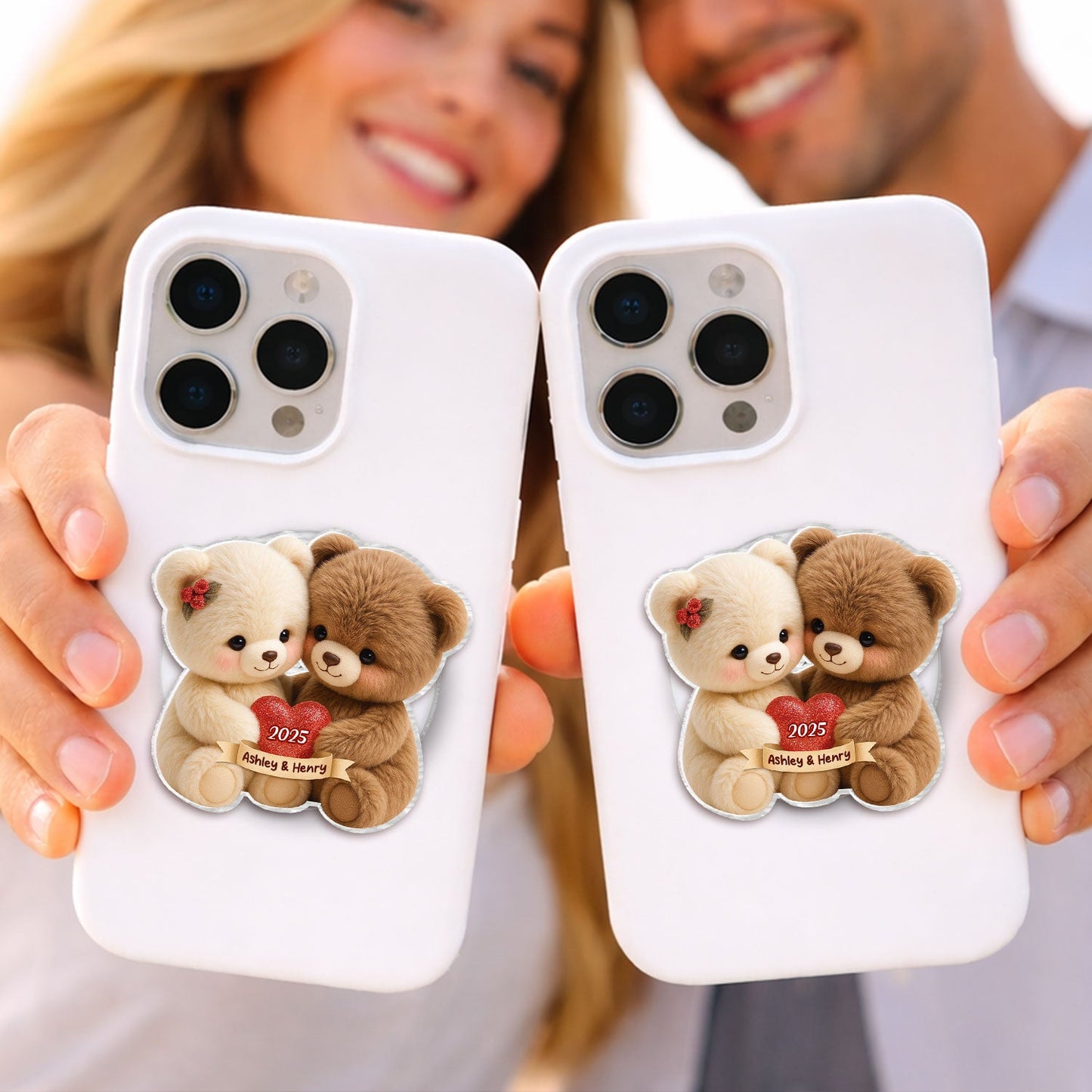 Loving Bear Couple - Personalized Acrylic Magnetic Phone Grip - Gift for him, for her, Matching Phone Grips for Couple