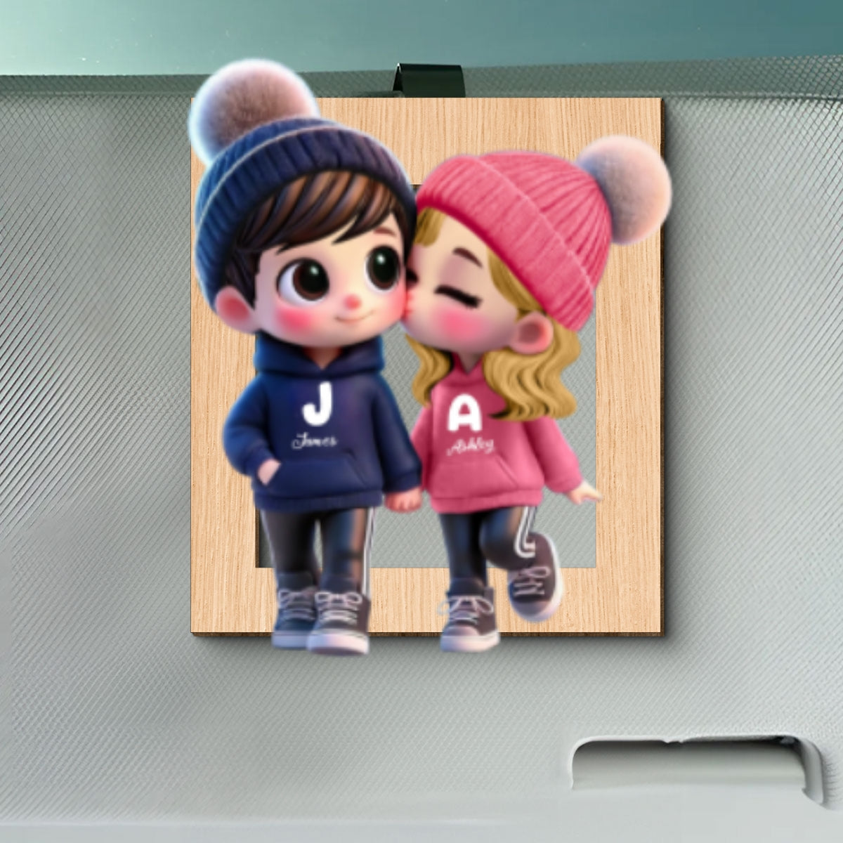 3D Effect Cute Cartoon Couple Walking Personalized Car Visor Clip, Perfect Valentine'Day Gift for him, Gift for her