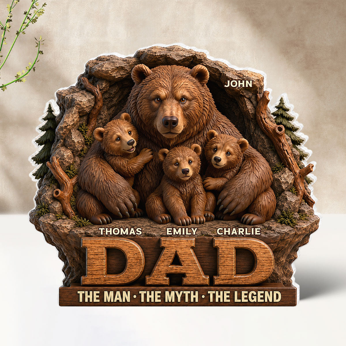 Papa Bear Dad The Man The Myth The Legend - Personalized Acrylic Block Plaque - Cool  Gift For Dad