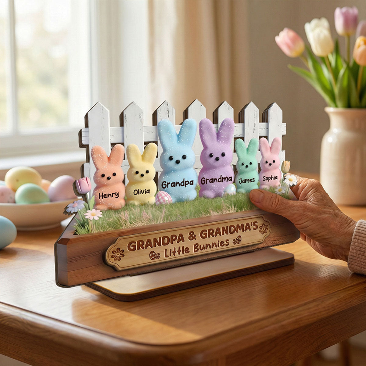 Easter Grandma & Grandpa Little Bunnies - Personalized 2-Layered Wooden Plaque - Gift For Grandparents
