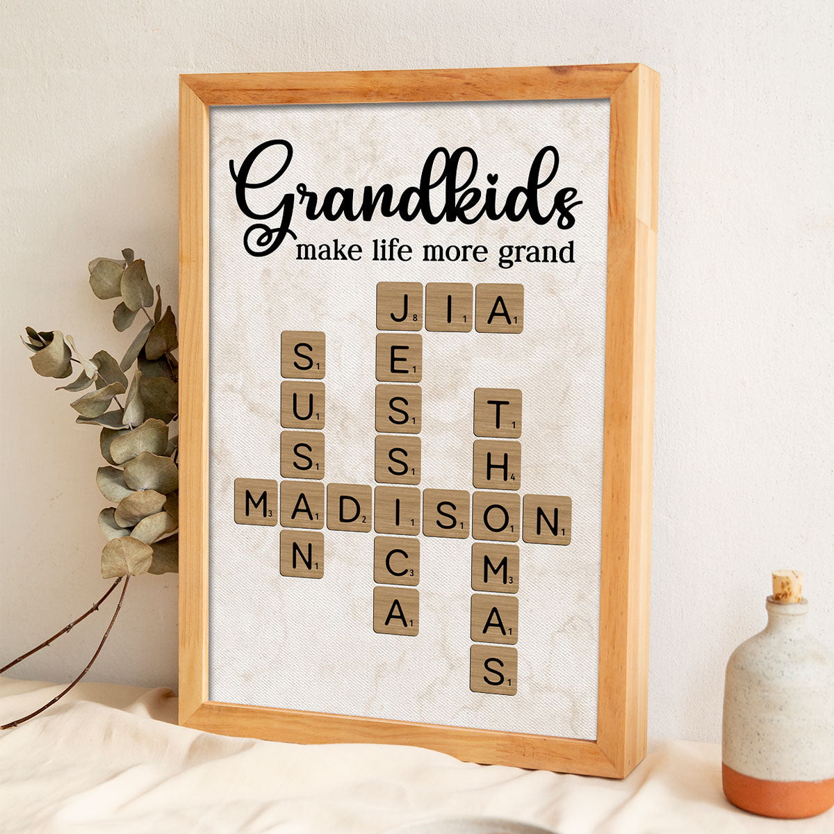 Grandkids Make Life More Grand Crossword Art - Personalized Poster - Sentimental Gift for Grandma Grandpa Grandparents