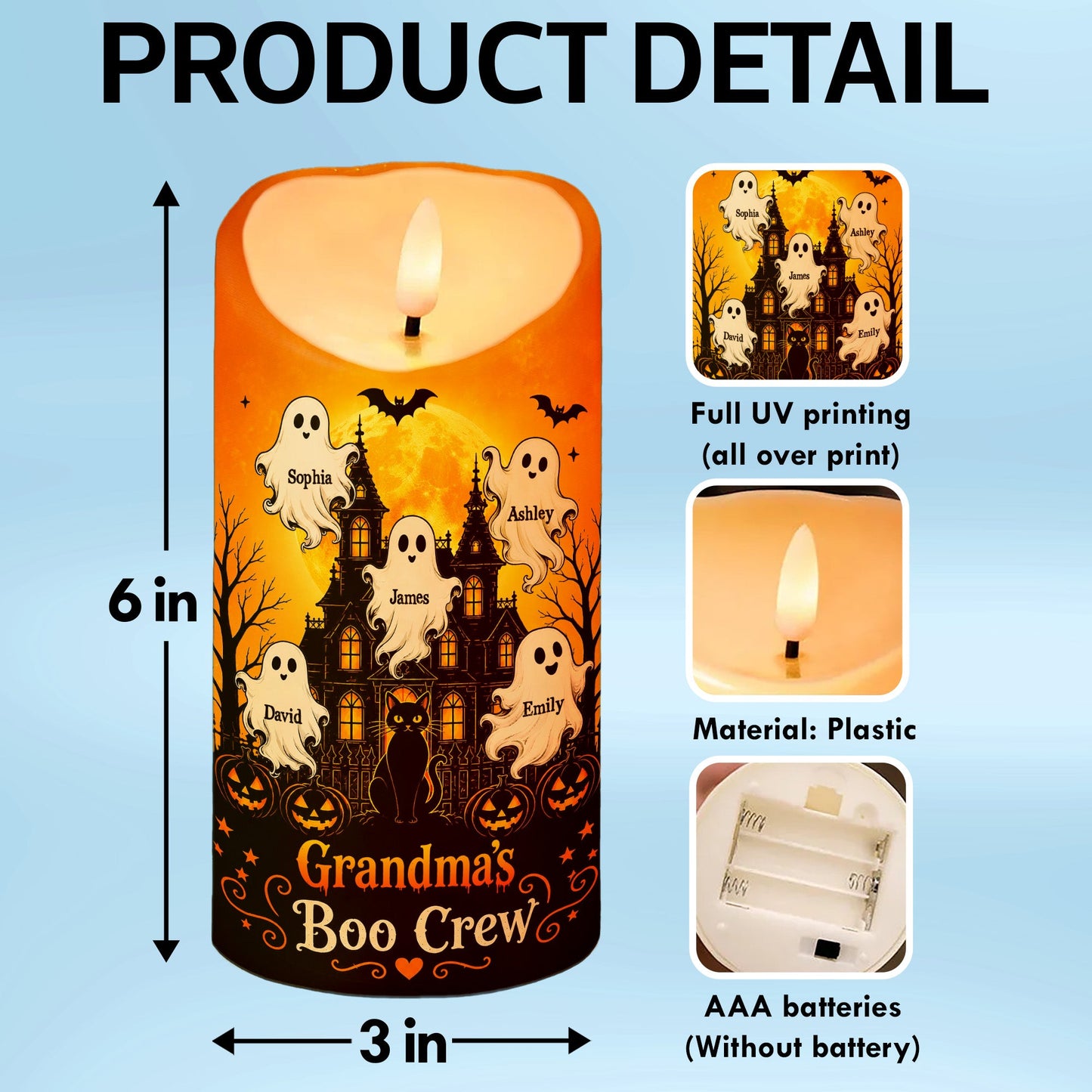 Grandma's Little Boo Crew Haunted House - Personalized LED Candle - Halloween Decor For Grandma