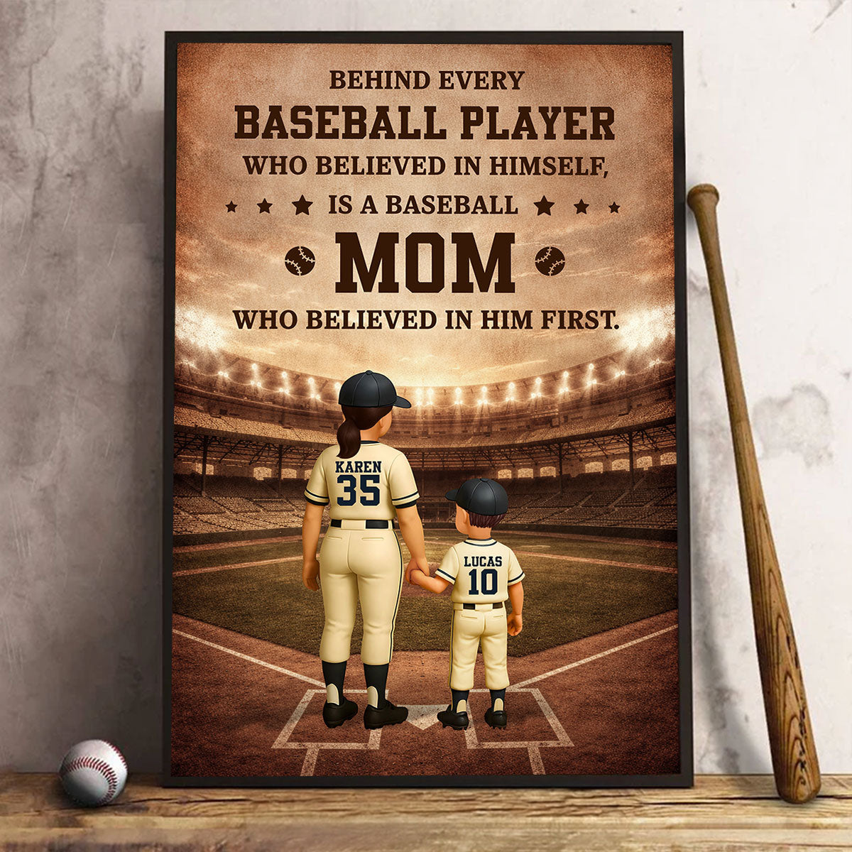 Behind Every Baseball Player is a Baseball Mom - Personalized Poster - Sentimental Mother's Day Gift for Mom, Wife