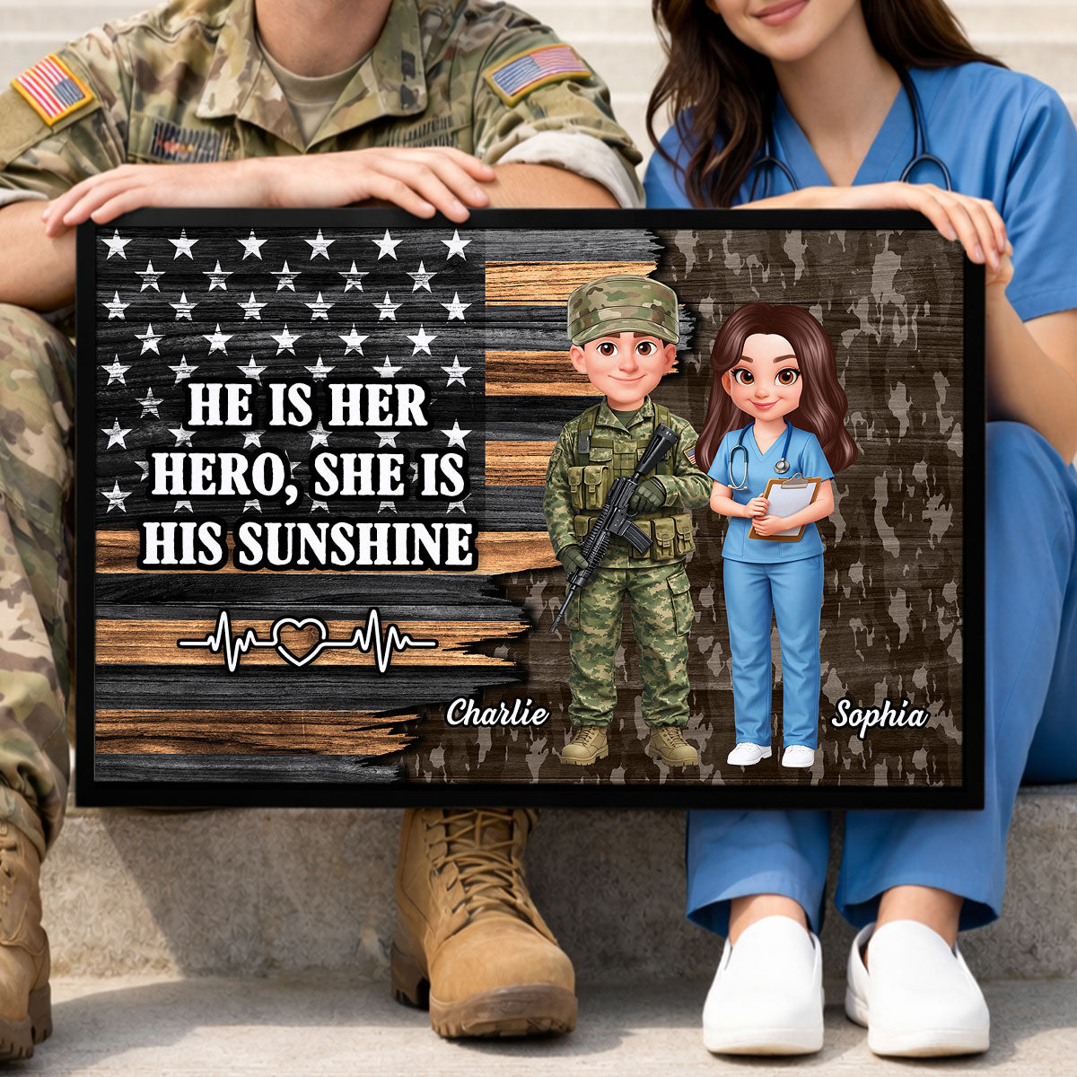 Custom Hero Couple Occupation Nation Flag - Personalized Poster - Heartfelt Gift for Him, for Her