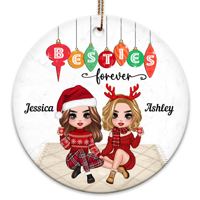 Christmas Best Friends Sisters Sitting Bauble Personalized Circle Ornament