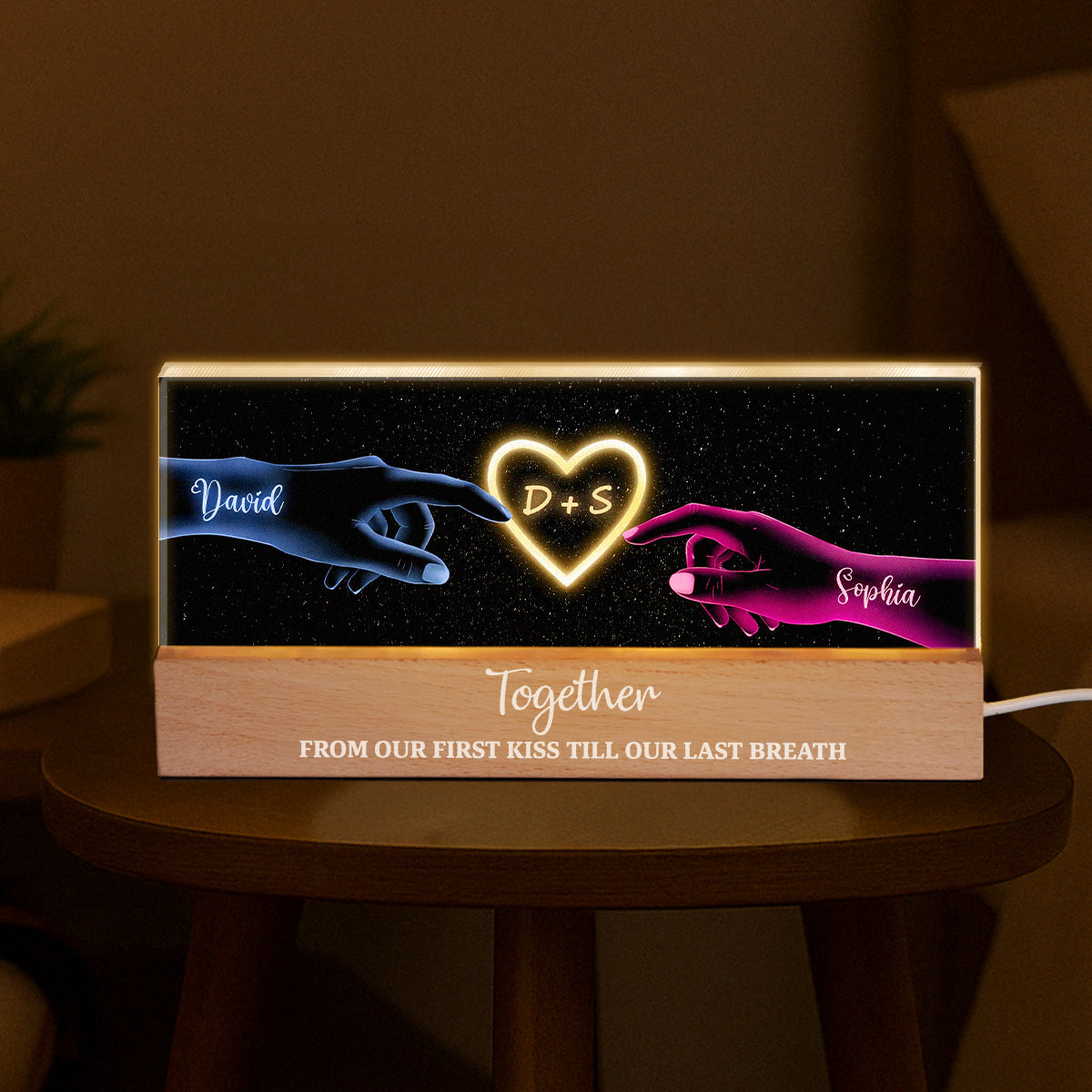 Couple Hands Neon Art - Personalized Acrylic Block LED Night Light - Heartfelt Valentine's Day Gift for Her, for Him