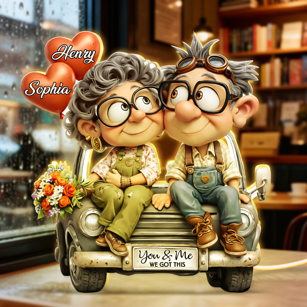 Funny Old Couple Vintage Truck - Personalized Light Box - Anniversary, Valentine's Day Gift, Gift For Him, Gift For Her