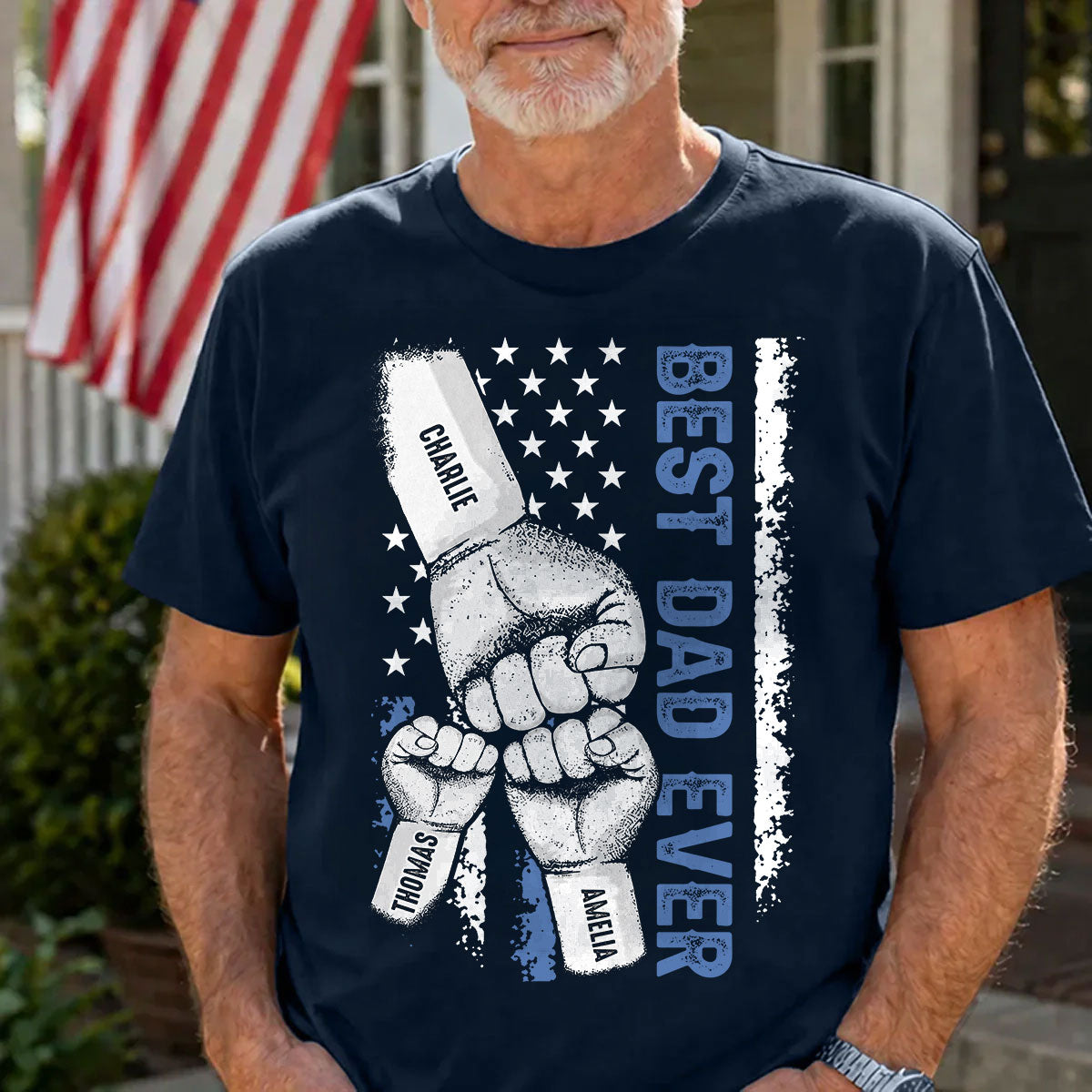Dad & Kids Fist Bump Nation Flag - Personalized Shirt - Heartfelt Gift For Dad, Husband