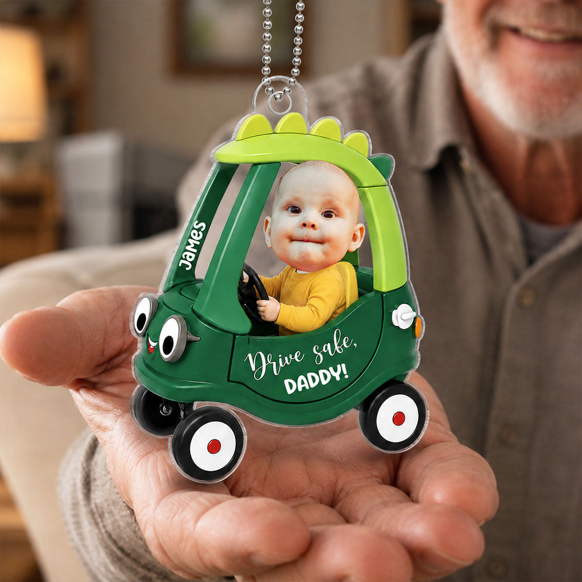 Drive Safe Daddy Baby Custom Photo in Toy Car - Personalized Acrylic Car Ornament - Father's Day Gift For Dad, Husband