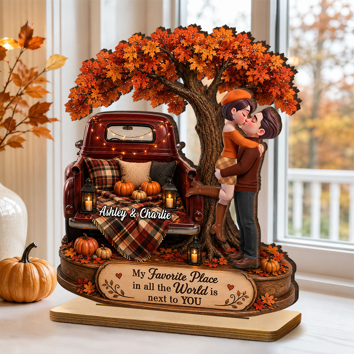 My Favorite Place in All the World is Next to You - Personalized 2-Layered Wooden Plaque - Heartfelt Gift for Him, for Her