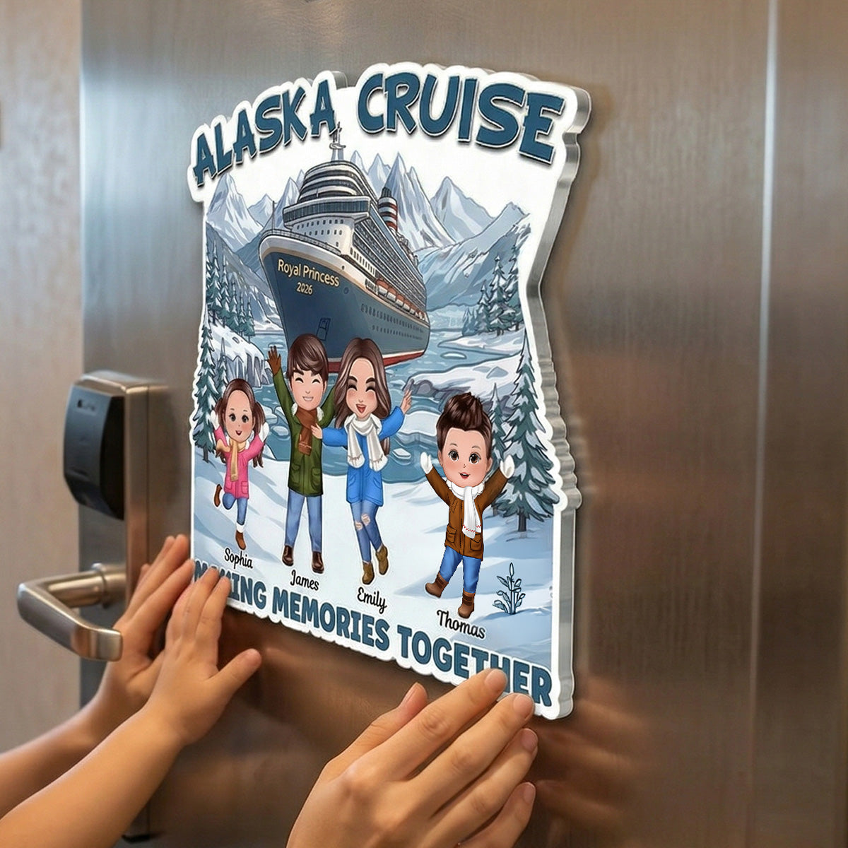 Alaska Cruise Happy Family - Personalized Cruise Cabin Door Magnet - Family Cruise Trip Keepsake