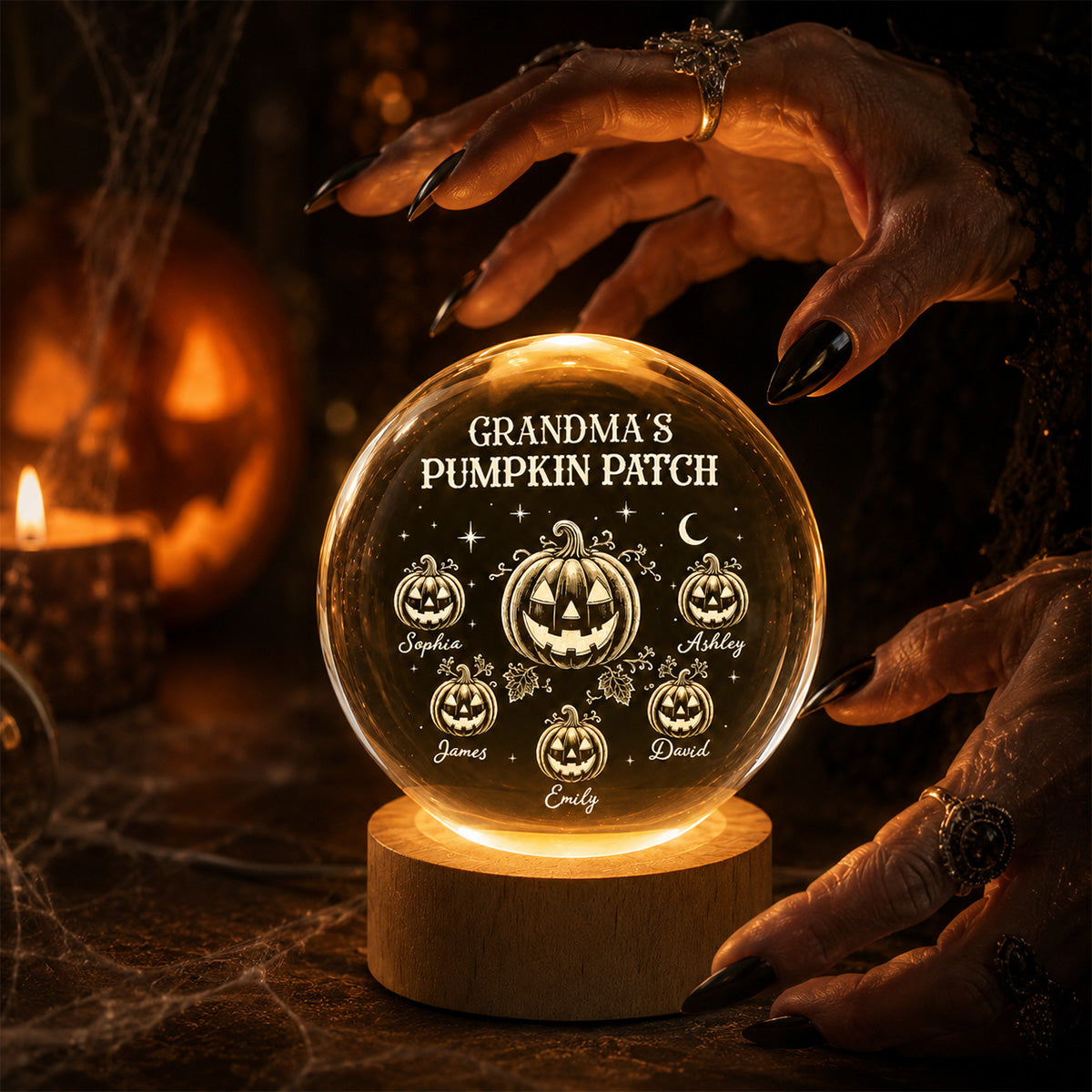 Halloween Grandma Pumpkins - Personalized Crystal Ball Night Light