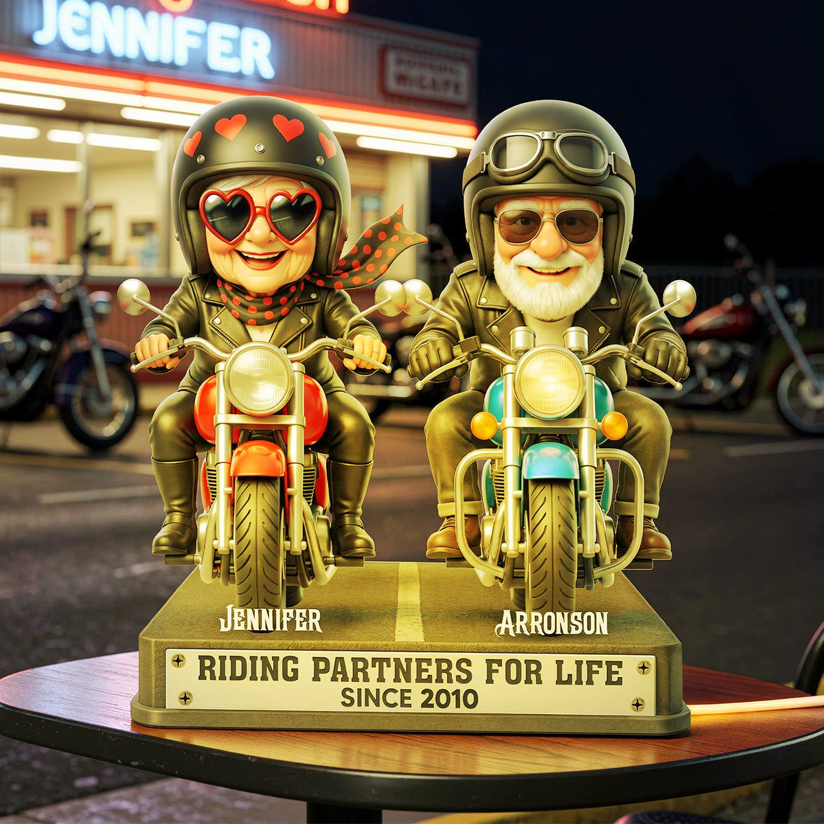 Old Biker Couple Riding Partners for Life - Personalized Light Box - Sentimental Gift for her, for him