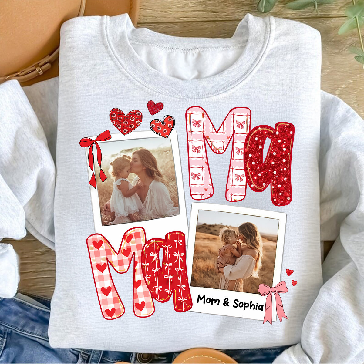 Preppy Mama Valentine Glitter Effect Photo - Personalized Shirt - Heartfelt Gift for Mom