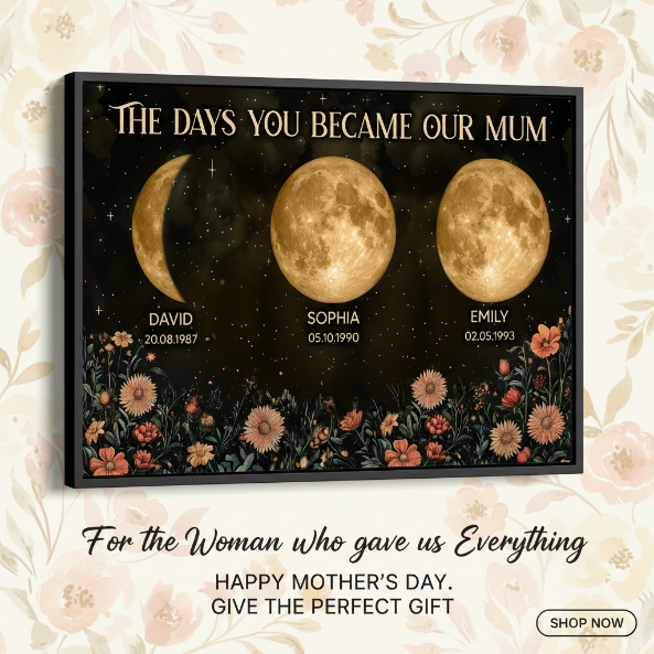 Vintage Flowers The Day You Become Mum Mom Grandma Custom Title And Nickname And Birth Moon Phase - Personalised Poster - Mother's Day Gift For Mum, Grandma