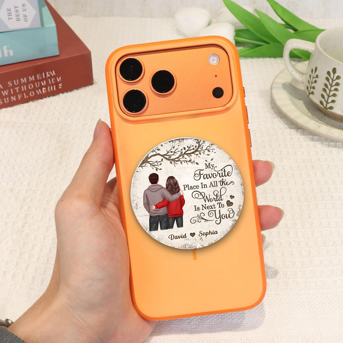Couple Back View Favorite Place In The World - Personalized Acrylic Magnetic Phone Grip - Anniversary, Valentine's Day Gift, Gift For Her, Gift For Him