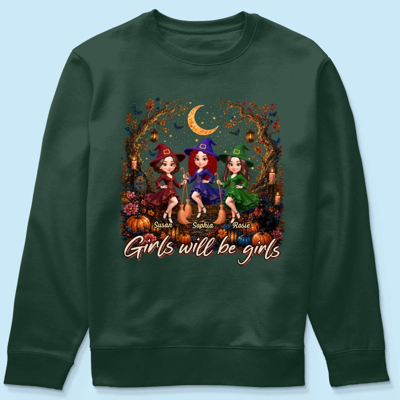 Girls Will Be Girls Besties Halloween - Personalized Shirt - Halloween Gift, Gift For Best Friends