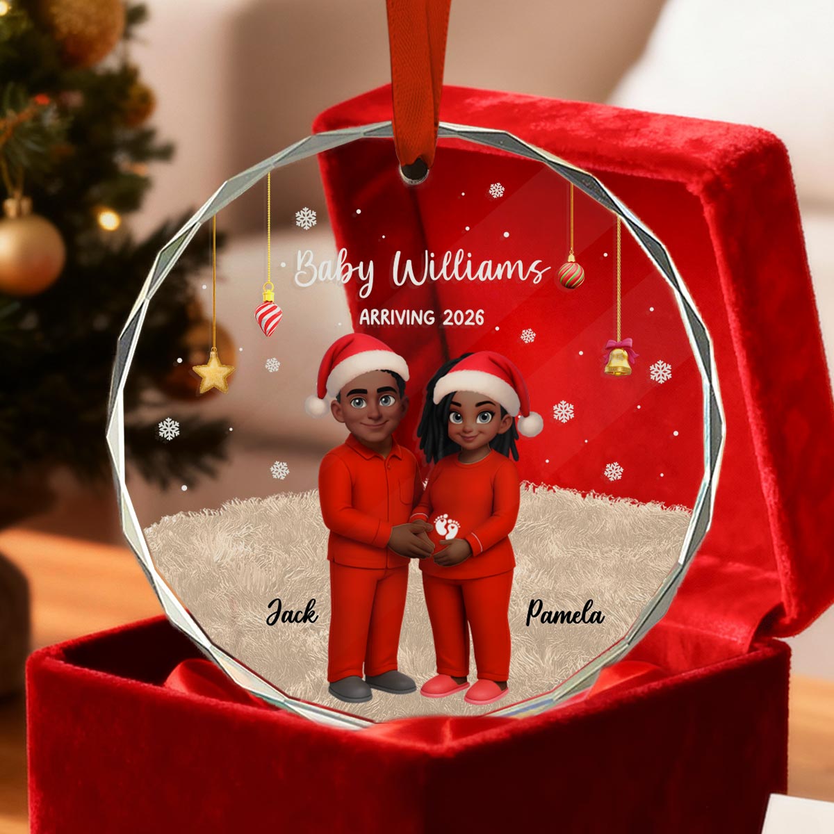 Expecting Parents Christmas Pregnancy Baby Arriving With Dogs Cats - Personalized Glass Ornament