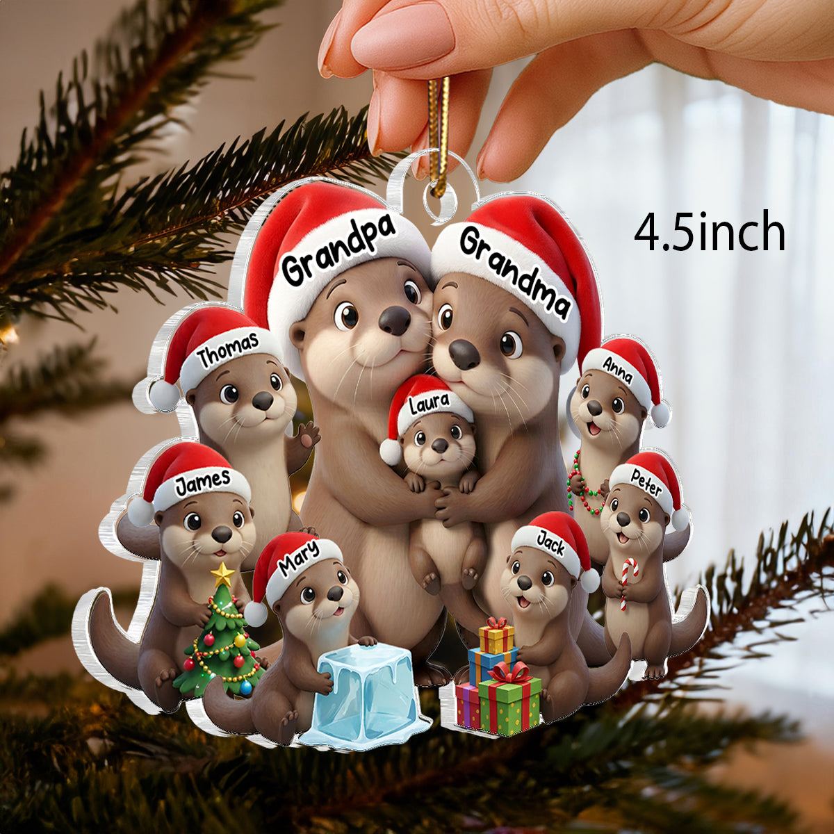 Otter Grandma Grandpa And Grandkids - Personalized Acrylic Ornament - Heartwarming Christmas Gift For Grandma, Grandpa, Family