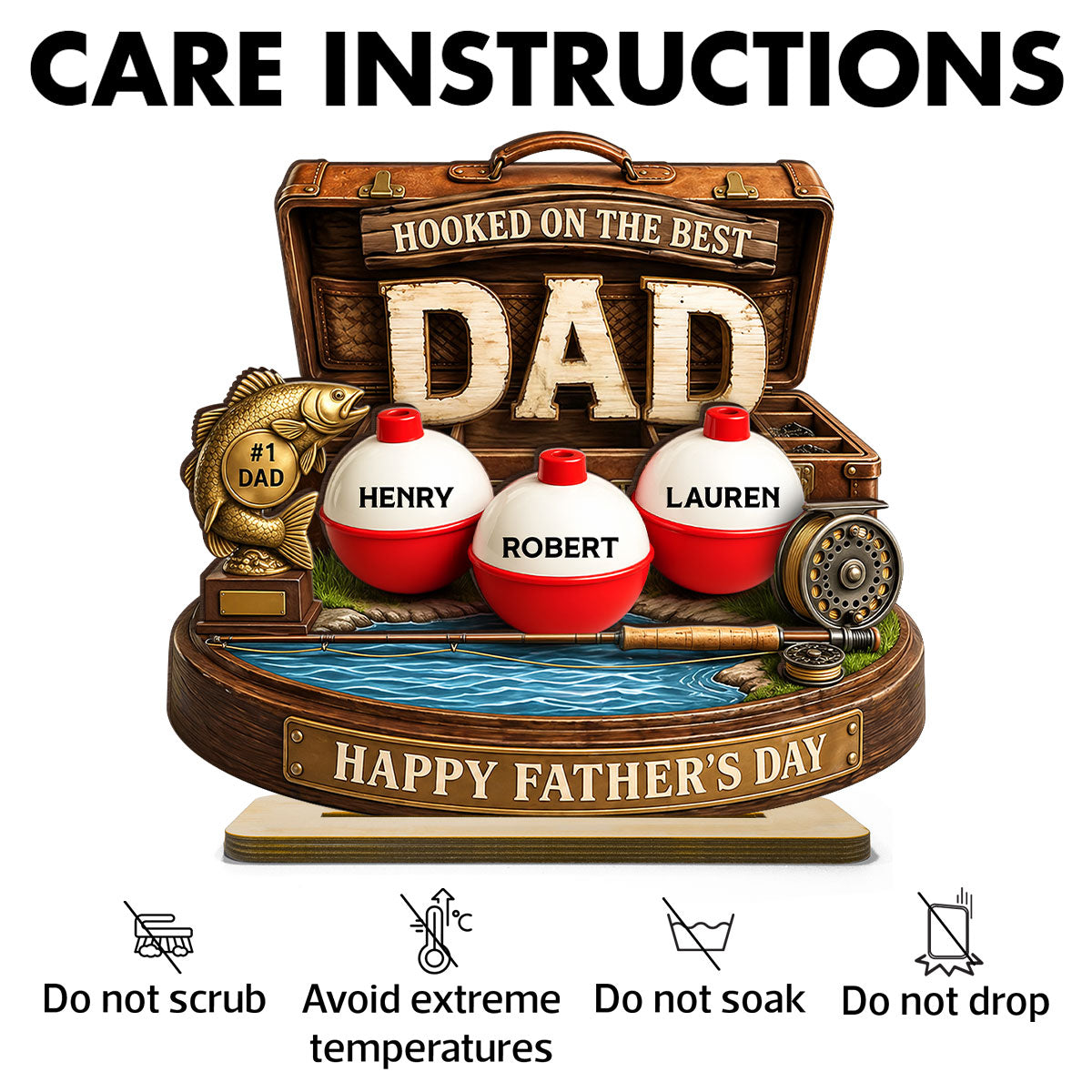 Hooked On The Best Dad Fishing - Personalized 2-Layered Wooden Plaque - Heartfelt Gift For Fishing Dad, Gift For Husband