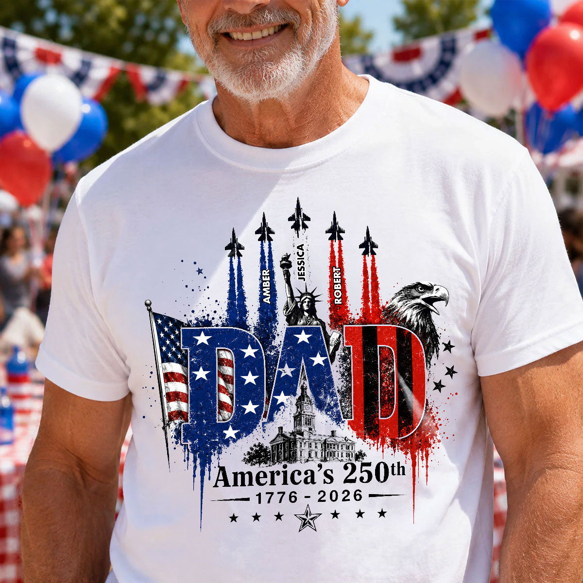 Patriotic Grandpa USA 250th Anniversary - Personalized Shirt - Father's Day Gift For Dad, Grandpa, Husband