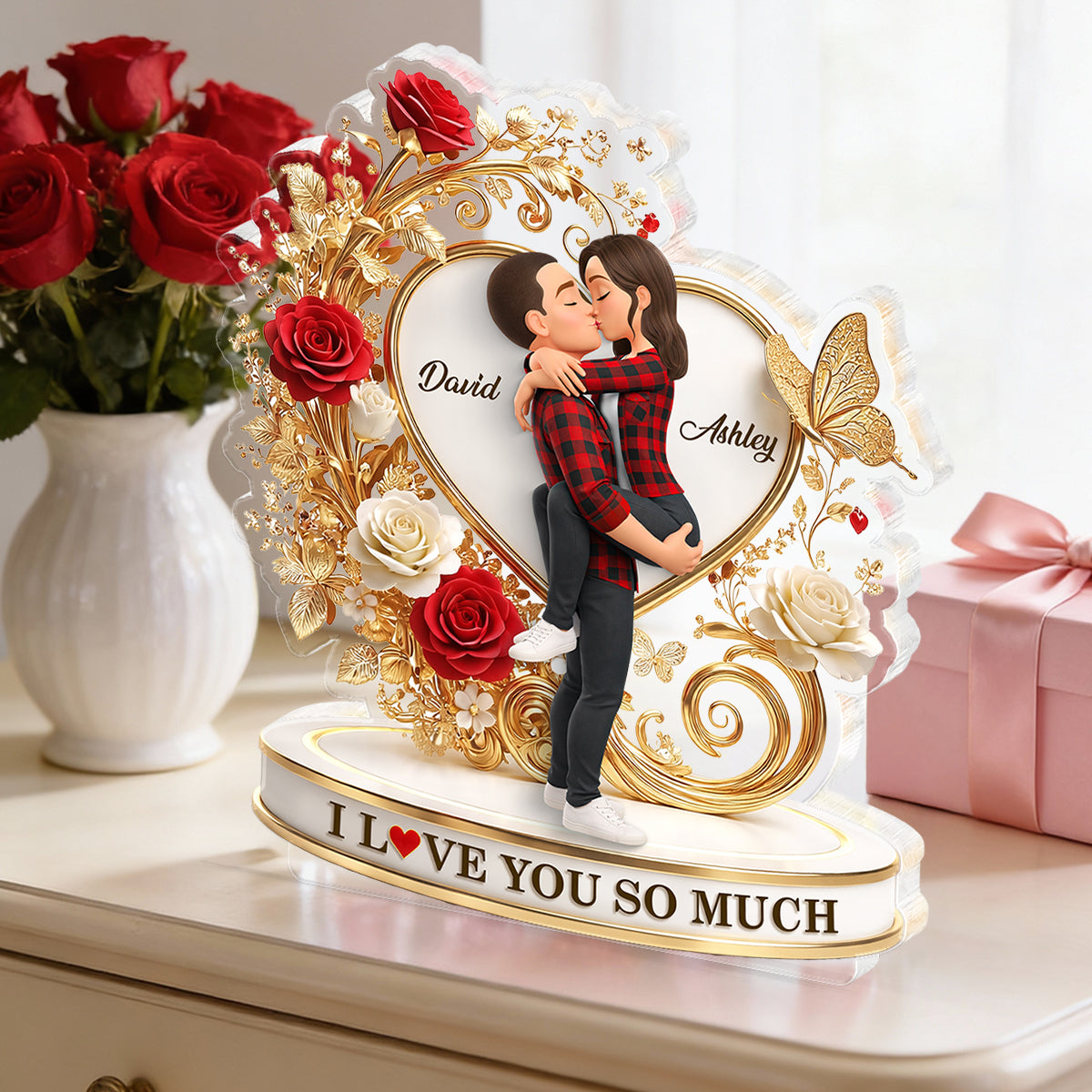 I Love You So Much Golden Heart - Personalized Acrylic Block Plaque - Anniversary, Valentine's Day Gift, Gift For Him, Gift For Her