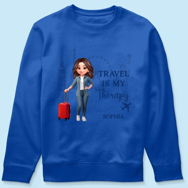 Man Woman Travel Is My Therapy - Personalized Shirt - Gift for Travelers