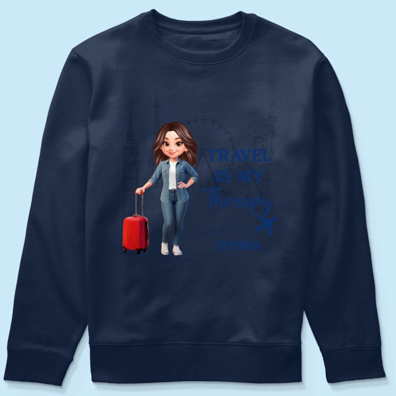 Man Woman Travel Is My Therapy - Personalized Shirt - Gift for Travelers