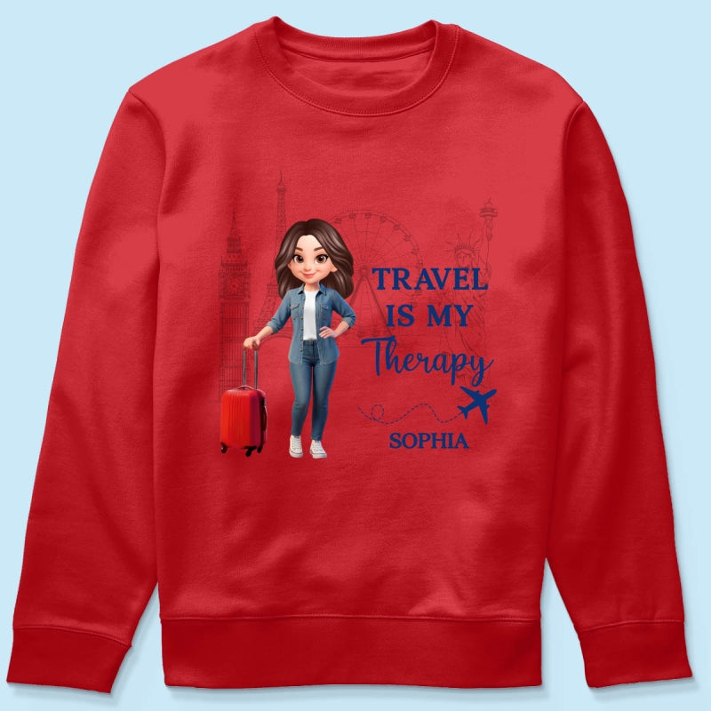 Man Woman Travel Is My Therapy - Personalized Shirt - Gift for Travelers